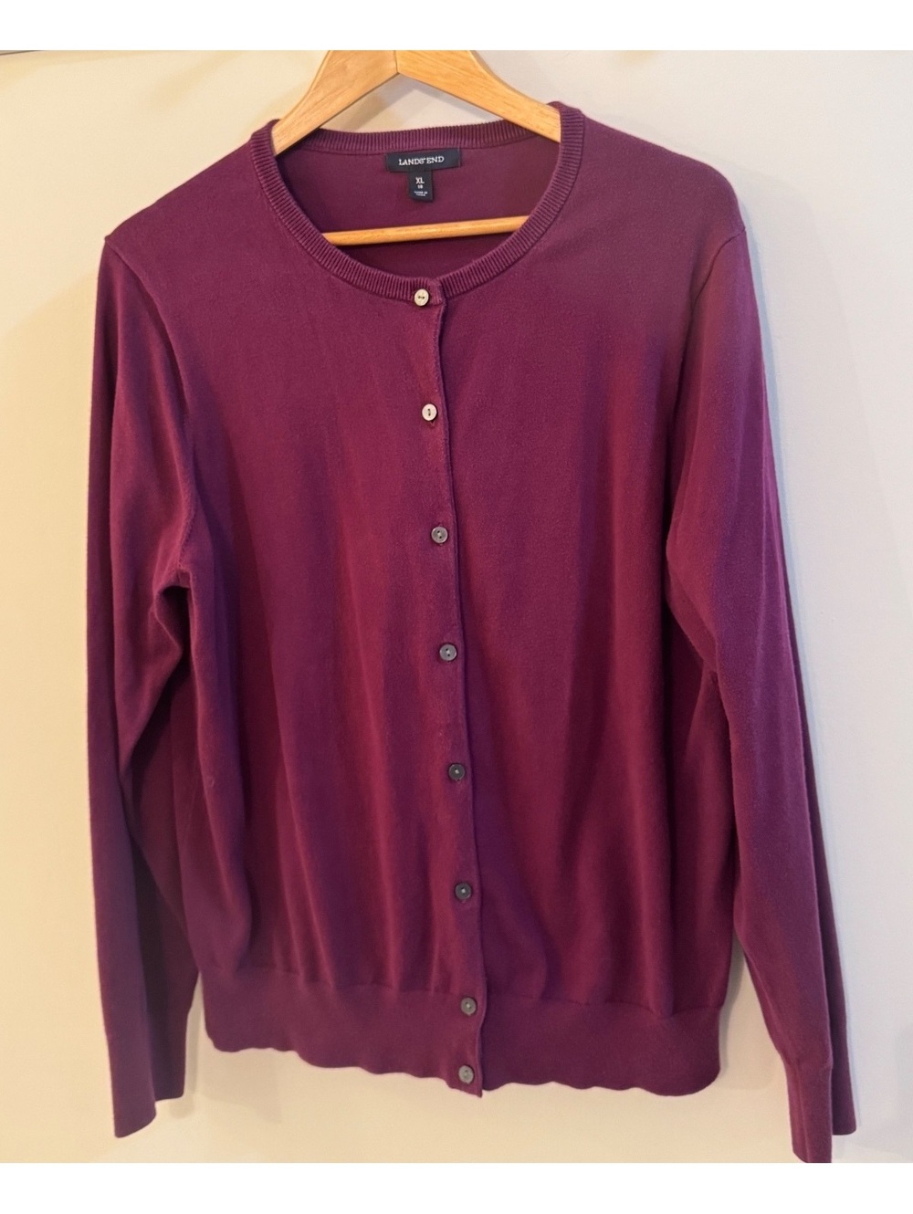 Lands' End Women's Burgundy Cotton Blend Cardigan XL